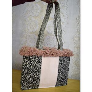 Bag Daddy Medium Tote Y2K Frilly Trim Scroll Pattern Fabric Pink Shoulder Bag